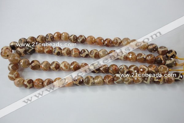 CAG6380 15 inches 12mm faceted round tibetan agate gemstone beads