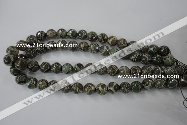 CAG6382 15 inches 8mm faceted round tibetan agate gemstone beads