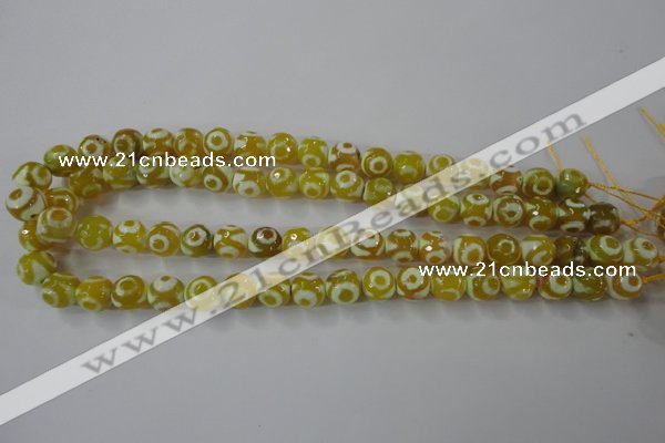 CAG6387 15 inches 8mm faceted round tibetan agate gemstone beads