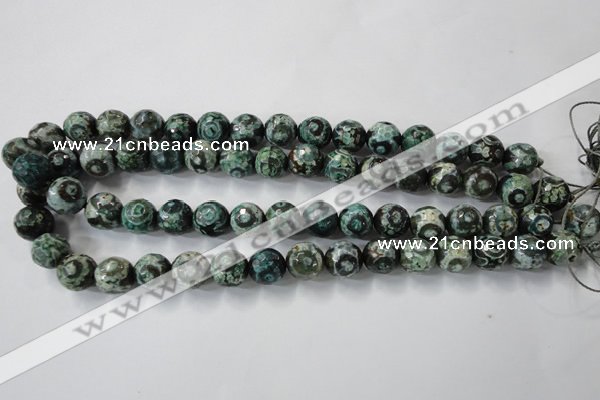 CAG6395 15 inches 8mm faceted round tibetan agate gemstone beads