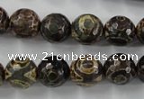 CAG6399 15 inches 12mm faceted round tibetan agate gemstone beads