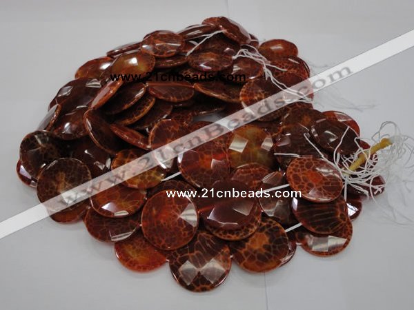 CAG640 15.5 inches 30mm faceted coin natural fire agate beads