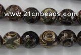 CAG6400 15 inches 14mm faceted round tibetan agate gemstone beads