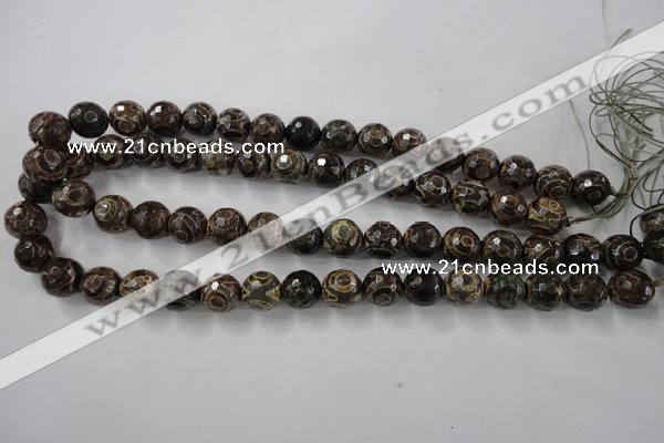 CAG6400 15 inches 14mm faceted round tibetan agate gemstone beads