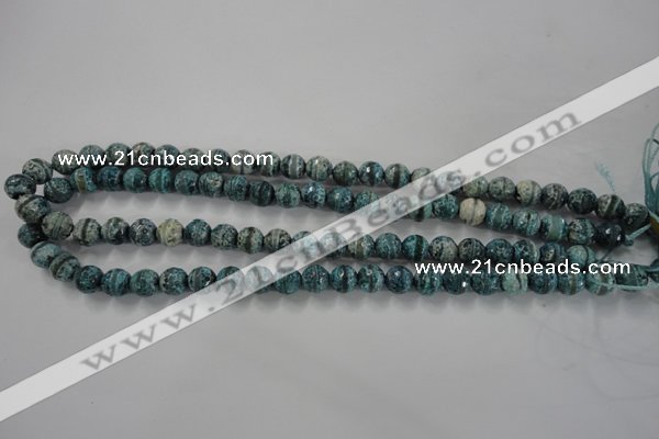 CAG6406 15 inches 8mm faceted round tibetan agate gemstone beads