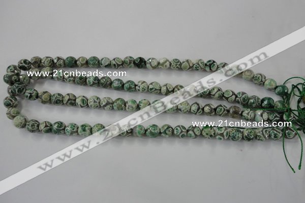 CAG6410 15 inches 10mm faceted round tibetan agate gemstone beads