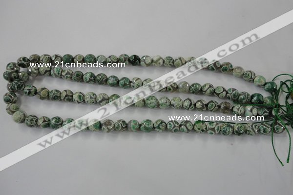 CAG6412 15 inches 14mm faceted round tibetan agate gemstone beads
