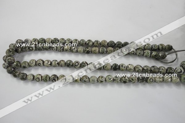 CAG6414 15 inches 8mm faceted round tibetan agate gemstone beads