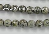CAG6417 15 inches 14mm faceted round tibetan agate gemstone beads