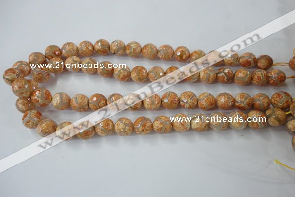 CAG6420 15 inches 12mm faceted round tibetan agate gemstone beads