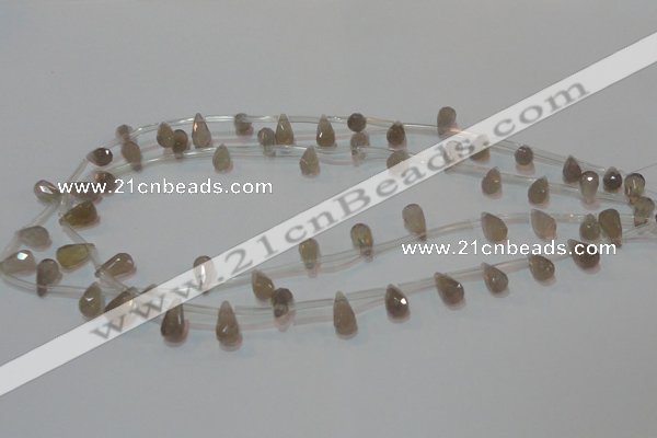 CAG6544 Top-drilled 6*10mm faceted teardrop Brazilian grey agate beads