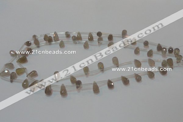 CAG6544 Top-drilled 6*10mm faceted teardrop Brazilian grey agate beads