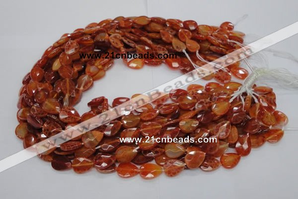 CAG669 15.5 inches 10*14mm faceted flat teardrop natural fire agate beads