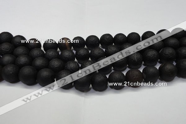 CAG6743 15 inches 14mm round black pilates agate beads