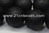 CAG6744 15 inches 16mm round black pilates agate beads