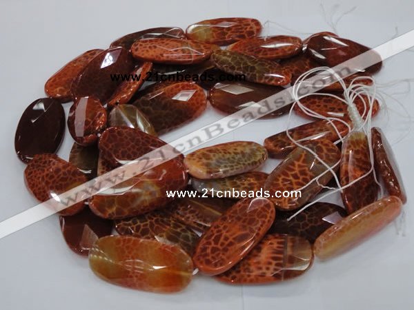 CAG681 15.5 inches 25*50mm faceted freeform natural fire agate beads