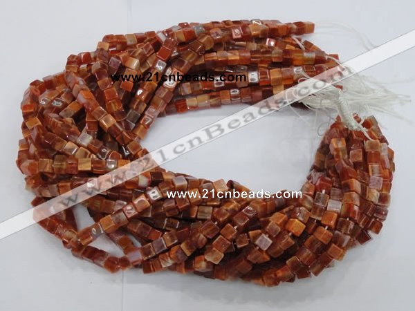 CAG686 15.5 inches 6*6mm cube natural fire agate beads wholesale