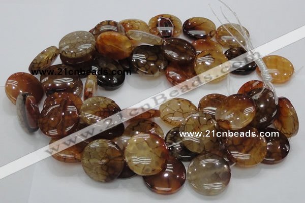 CAG694 15.5 inches 30mm flat round dragon veins agate beads