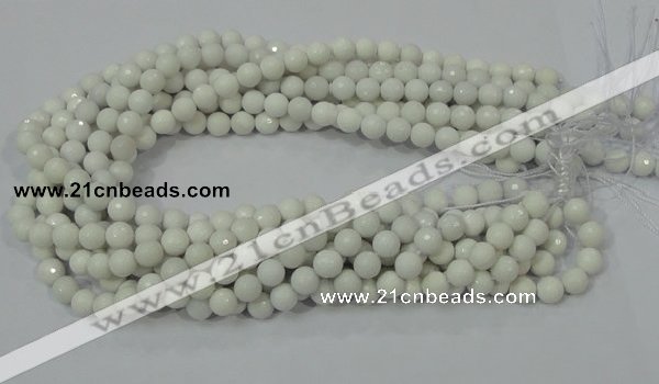 CAG711 15.5 inches 8mm faceted round white agate gemstone beads