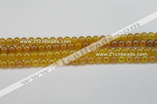 CAG7121 15.5 inches 6mm round AB-color yellow agate gemstone beads