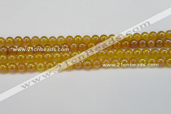 CAG7122 15.5 inches 8mm round AB-color yellow agate gemstone beads