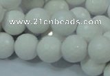 CAG714 15.5 inches 14mm faceted round white agate gemstone beads