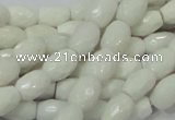 CAG721 15.5 inches 8*10mm faceted rice white agate gemstone beads