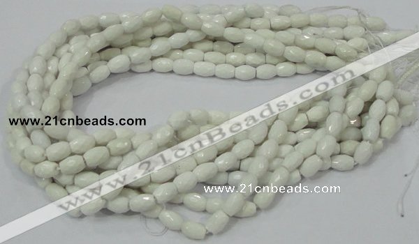 CAG721 15.5 inches 8*10mm faceted rice white agate gemstone beads