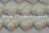 CAG7220 15.5 inches 12*12mm carved flower white agate gemstone beads