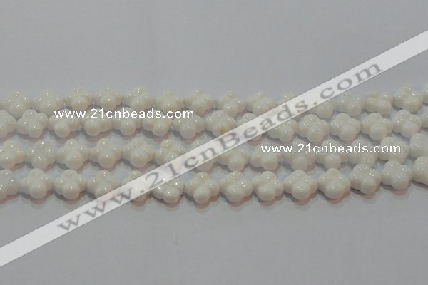 CAG7220 15.5 inches 12*12mm carved flower white agate gemstone beads