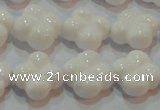 CAG7221 15.5 inches 14*14mm carved flower white agate gemstone beads