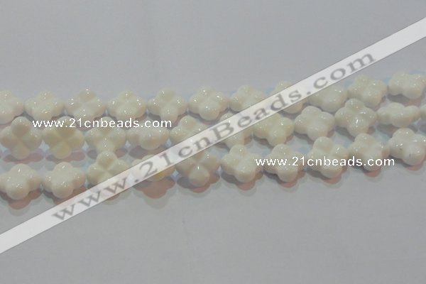 CAG7223 15.5 inches 18*18mm carved flower white agate gemstone beads