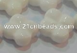 CAG7225 15.5 inches 25*25mm carved flower white agate gemstone beads