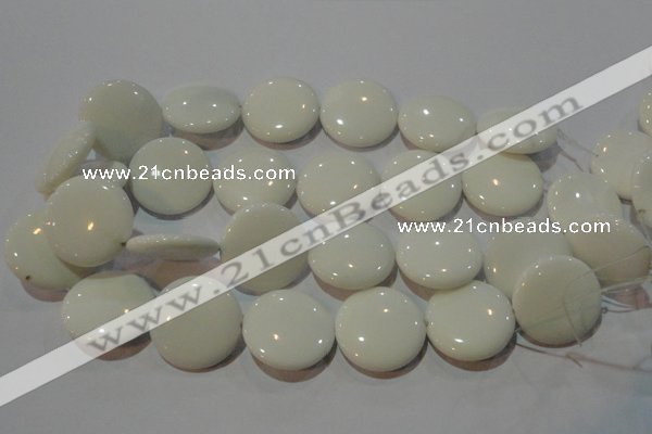 CAG7255 15.5 inches 18mm flat round white agate gemstone beads