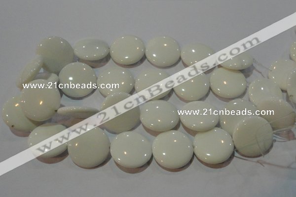 CAG7256 15.5 inches 20mm flat round white agate gemstone beads