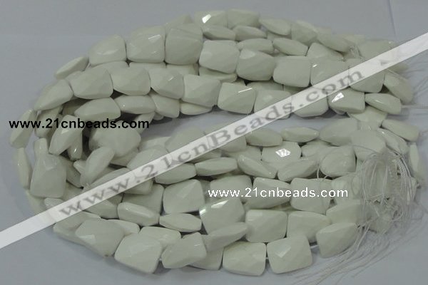 CAG727 15.5 inches 15*20mm twisted faceted rectangle white agate beads