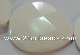 CAG7271 15.5 inches 40*50mm faceted flat teardrop white agate beads