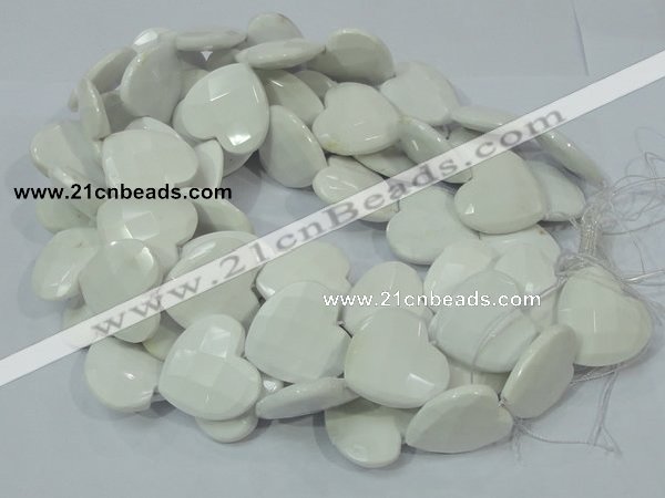 CAG729 15.5 inches 30*30mm faceted heart white agate beads