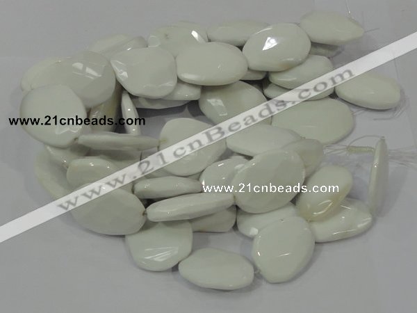 CAG731 15.5 inches 30*45mm faceted freeform white agate beads