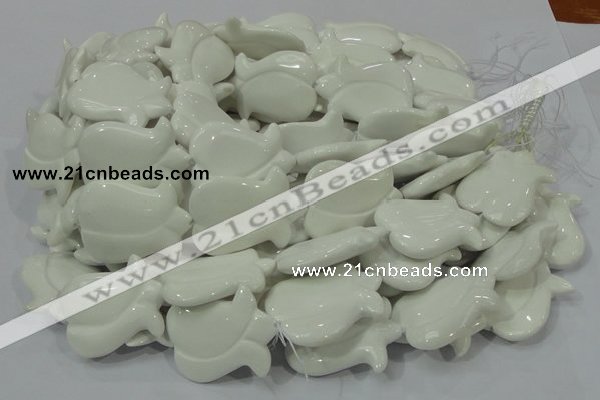 CAG733 15.5 inches 30*40mm flower-shaped white agate beads