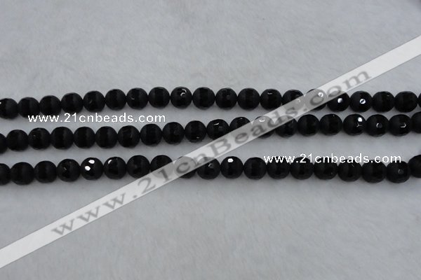 CAG7451 15.5 inches 6mm faceted round matte black agate beads