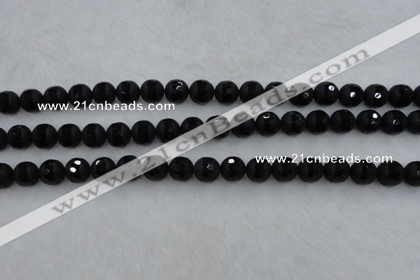 CAG7452 15.5 inches 8mm faceted round matte black agate beads