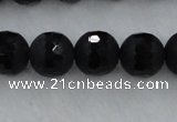 CAG7453 15.5 inches 10mm faceted round matte black agate beads