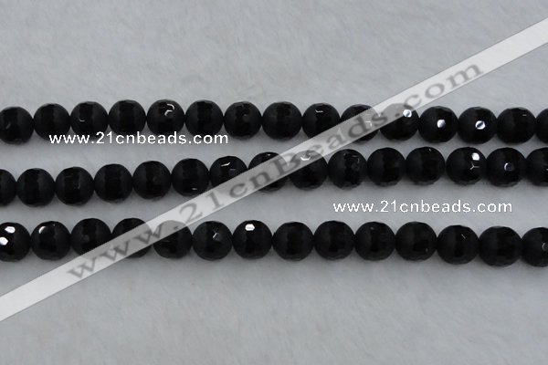 CAG7454 15.5 inches 12mm faceted round matte black agate beads