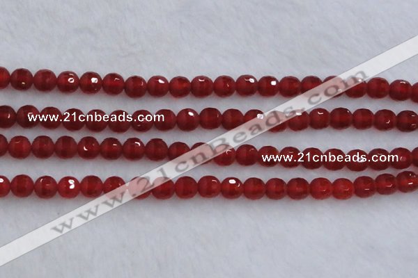 CAG7457 15.5 inches 8mm faceted round matte red agate beads