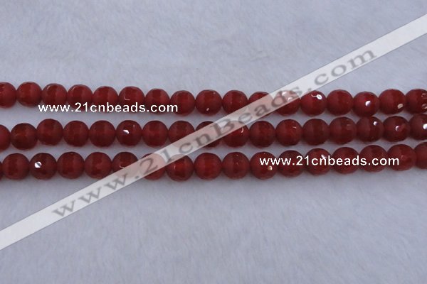 CAG7458 15.5 inches 10mm faceted round matte red agate beads