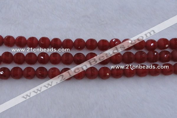 CAG7459 15.5 inches 12mm faceted round matte red agate beads