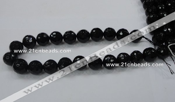 CAG7852 15.5 inches 16mm faceted round black agate beads wholesale