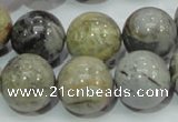 CAG7868 15.5 inches 18mm round silver needle agate beads