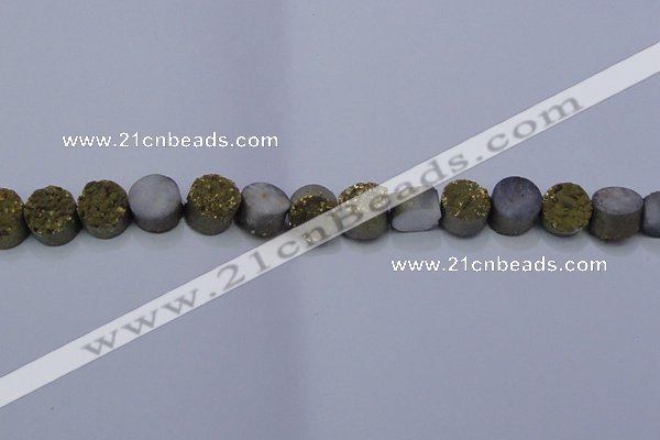 CAG7930 7.5 inches 10mm flat round plated white druzy agate beads